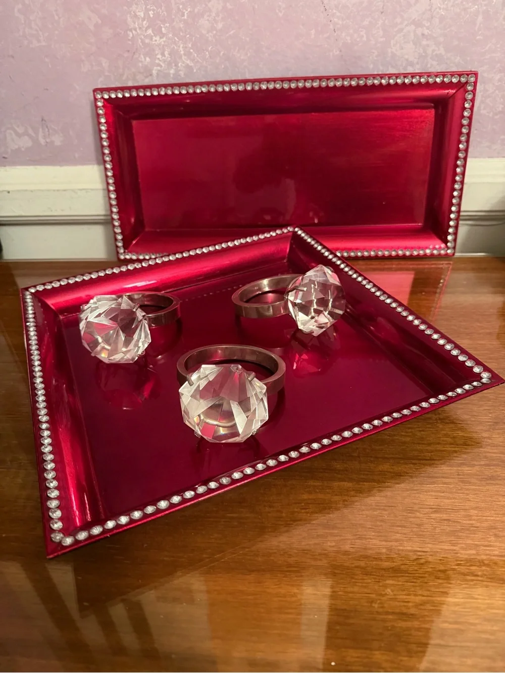 Clear Crystal-Accent Napkin Rings — Set of 3